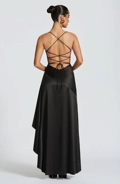 Spaghetti Strap High Low Ruffle Hem Side Slit Bodycon Maxi Dress