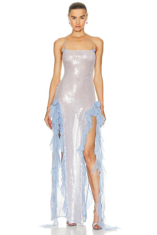 Magnetic Sensation Sequin Ruffled Maxi Dress