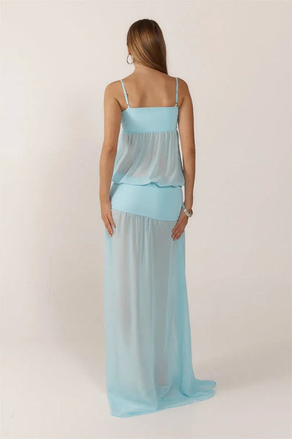 Blue Sheer Maxi Dress