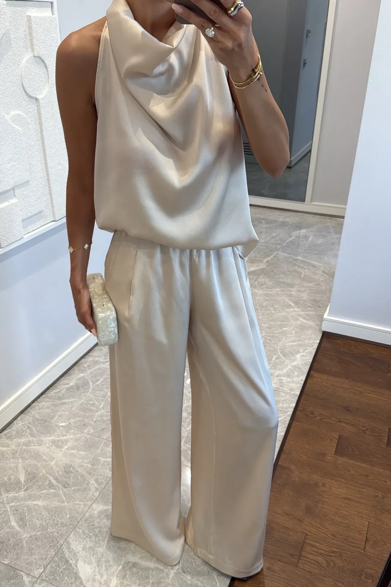 Satin Draped Pants Set