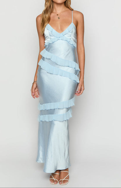 Andrea Blue Ruffle Maxi Dress