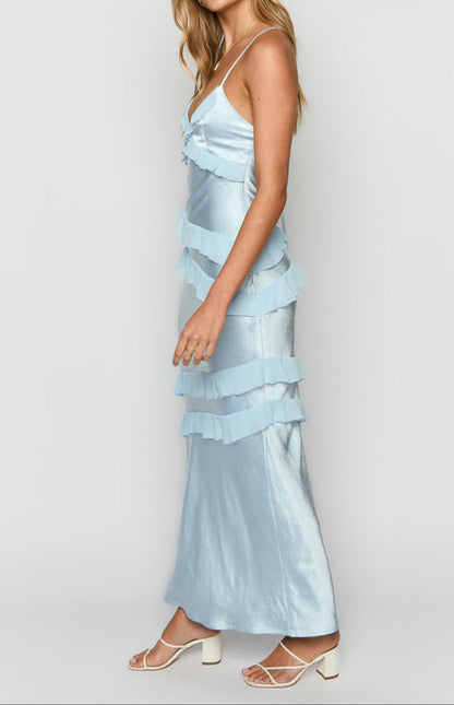 Andrea Blue Ruffle Maxi Dress