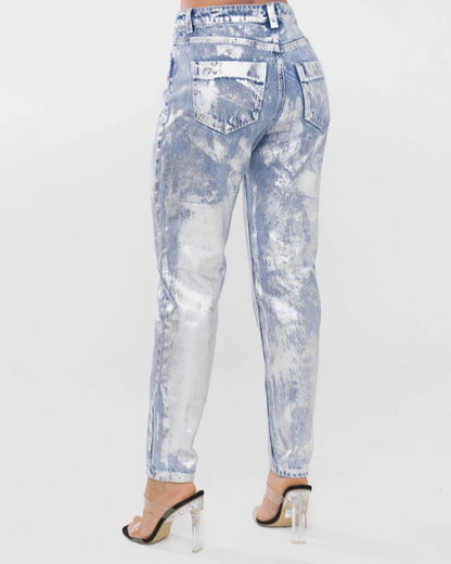 Silver-Stamped High-Waist Jeans (Pre-Sale)