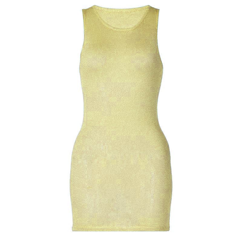 Sleeveless u neck knitted solid mini dress