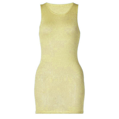 Sleeveless u neck knitted solid mini dress