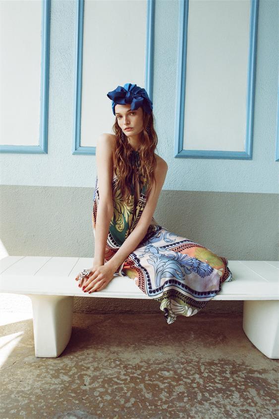 Jessica Printed Halterneck Midi Silp Dress