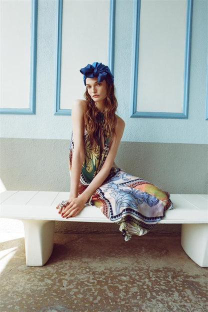 Jessica Printed Halterneck Midi Silp Dress