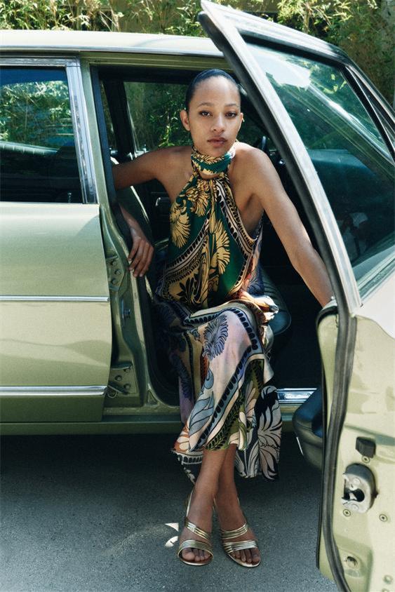 Jessica Printed Halterneck Midi Silp Dress