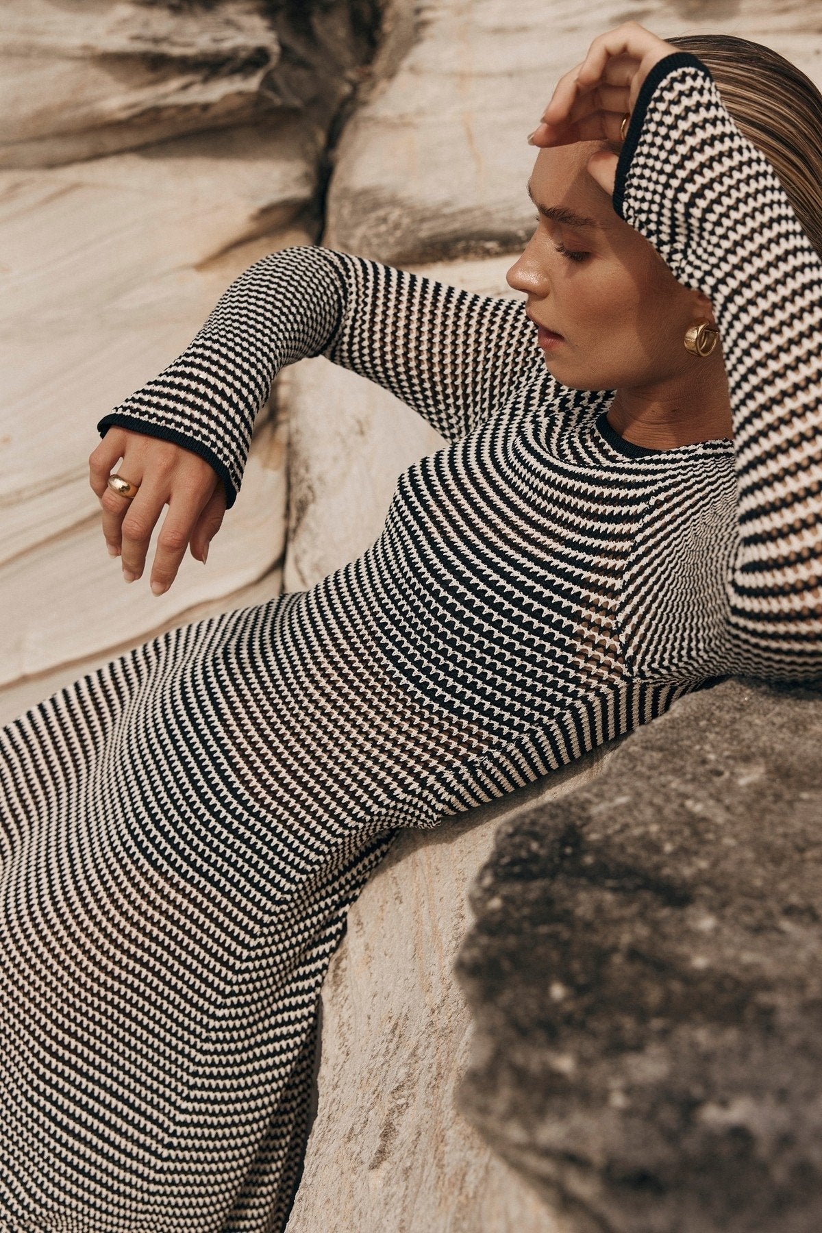 Jill Sheer Strip Knit Maxi Dress