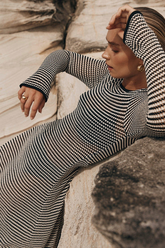 Jill Sheer Strip Knit Maxi Dress