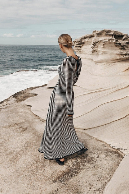 Jill Sheer Strip Knit Maxi Dress