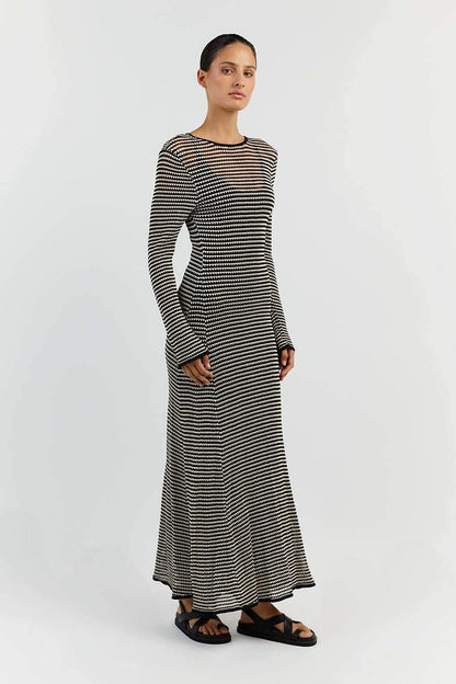 Jill Sheer Strip Knit Maxi Dress