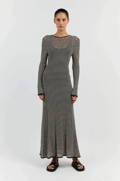 Jill Sheer Strip Knit Maxi Dress