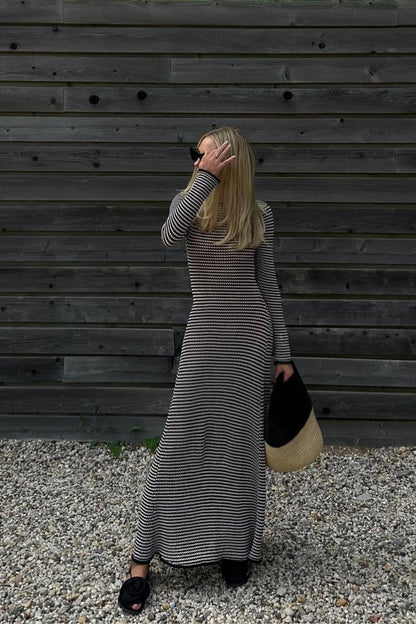 Jill Sheer Strip Knit Maxi Dress
