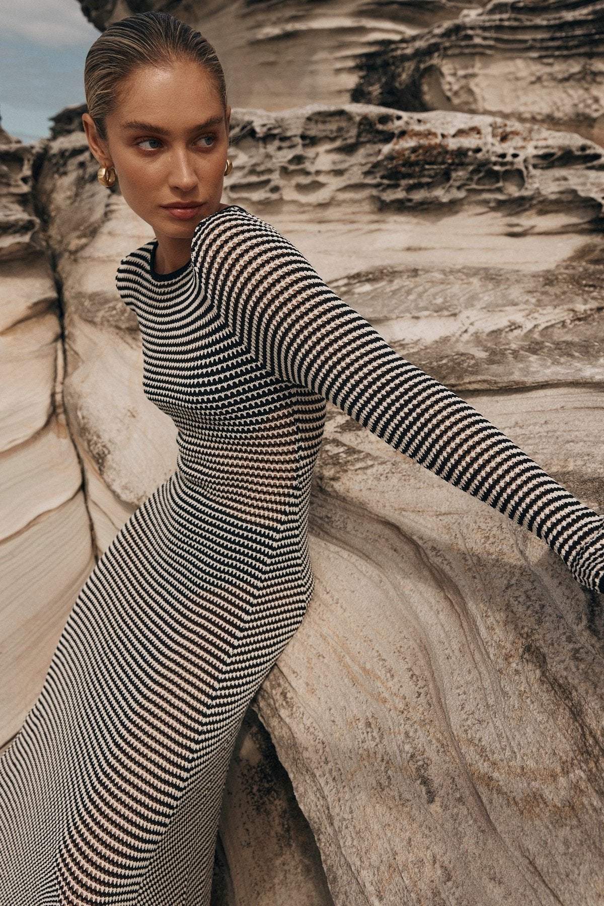 Jill Sheer Strip Knit Maxi Dress