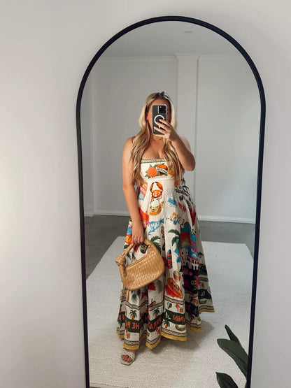 Paradise Graffiti Print Swing Sundress Beach Dress