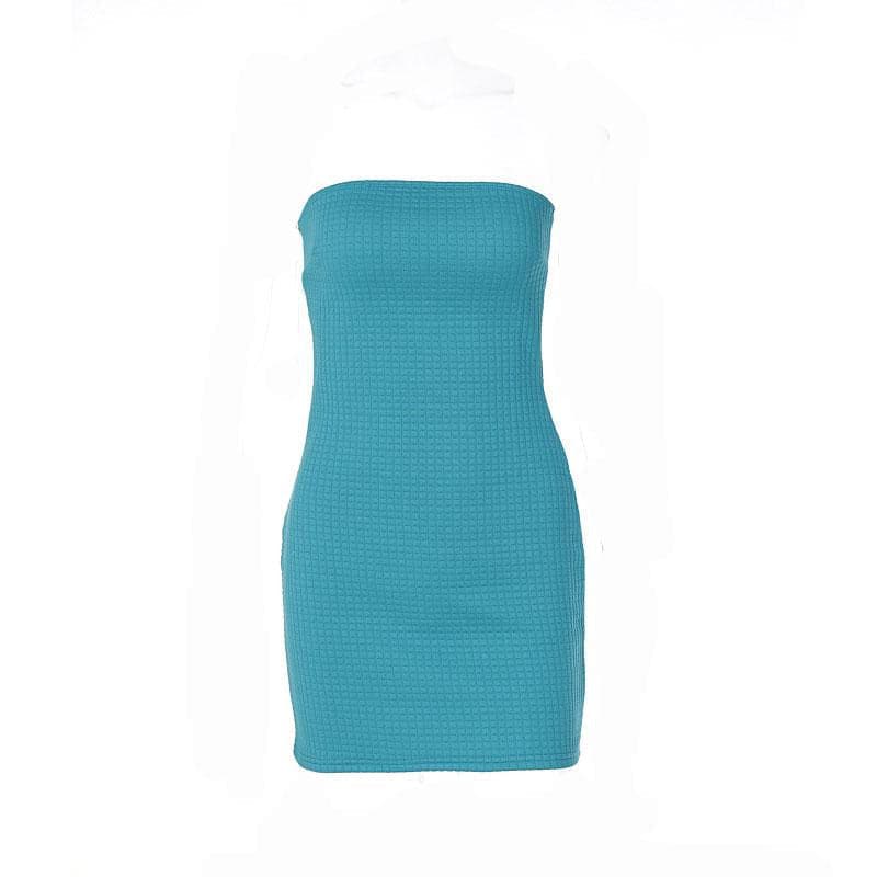 Strapless Waffle Knit Grid Texture Bodycon Tube Mini Dress