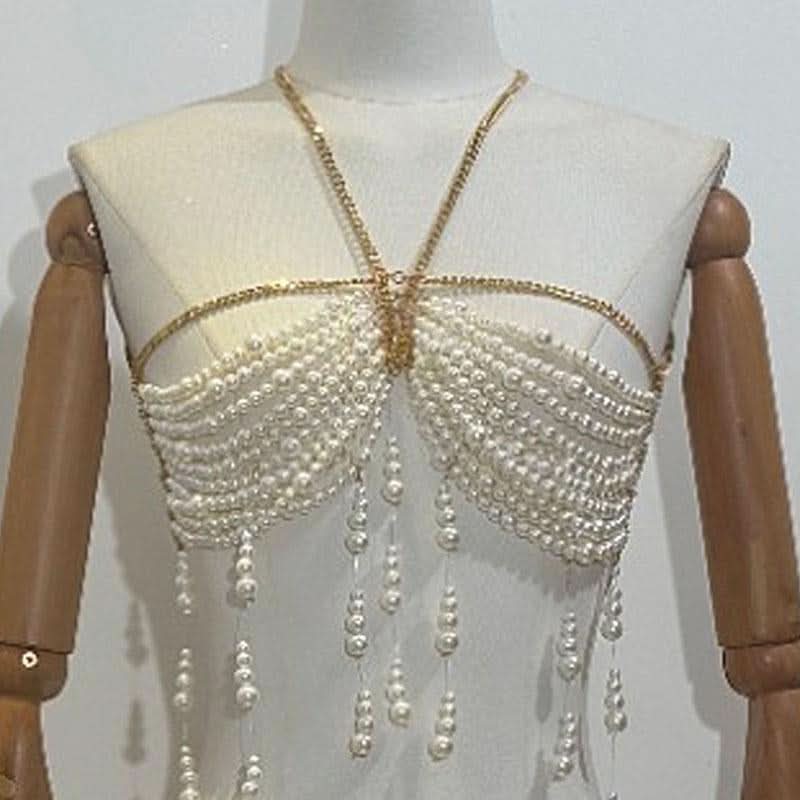 Metal chain beaded hollow out backless cut out top