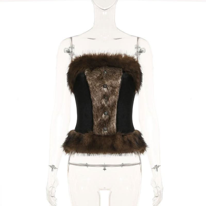 Fluffy velvet patchwork tube top