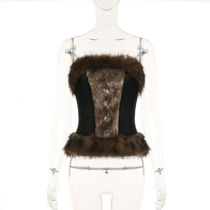 Fluffy velvet patchwork tube top