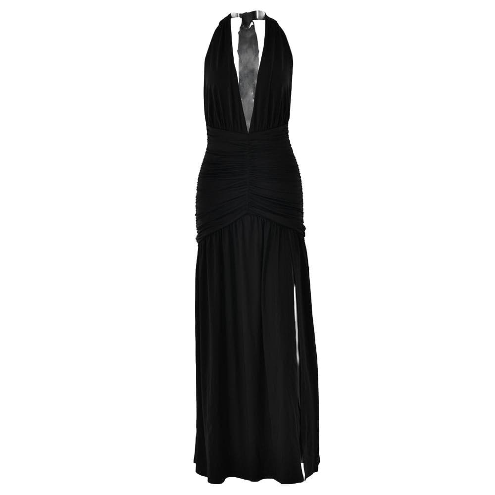 Halter deep v neck backless high slit maxi dress