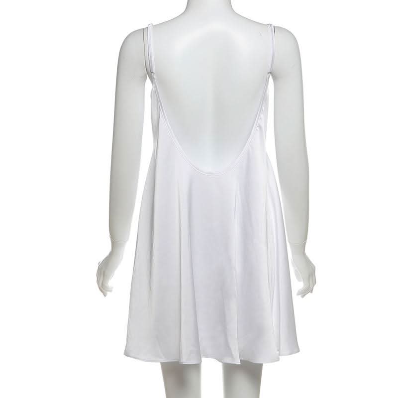 Lace hem backless solid cami mini dress