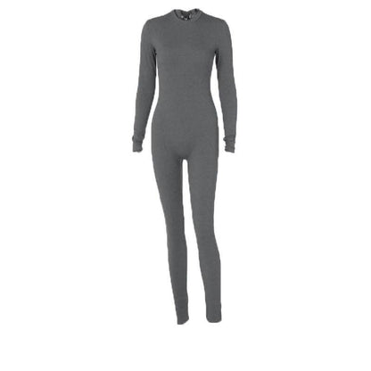 Ribbed long sleeve solid zip-up jumpsuit-final-sale