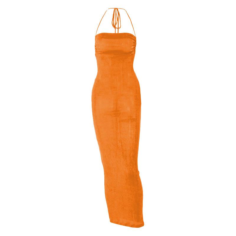 Halter Criss Cross Tie Back Cowl Back Maxi Dress