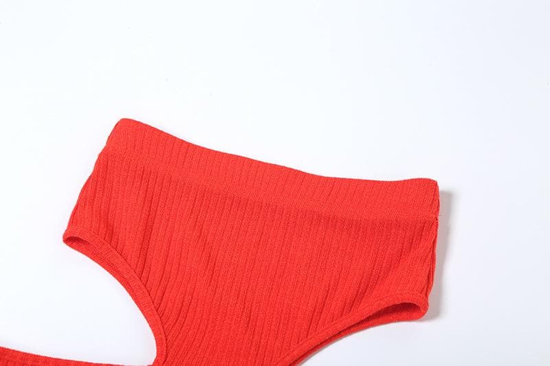 Long sleeve square neck ribbed hollow out pant set