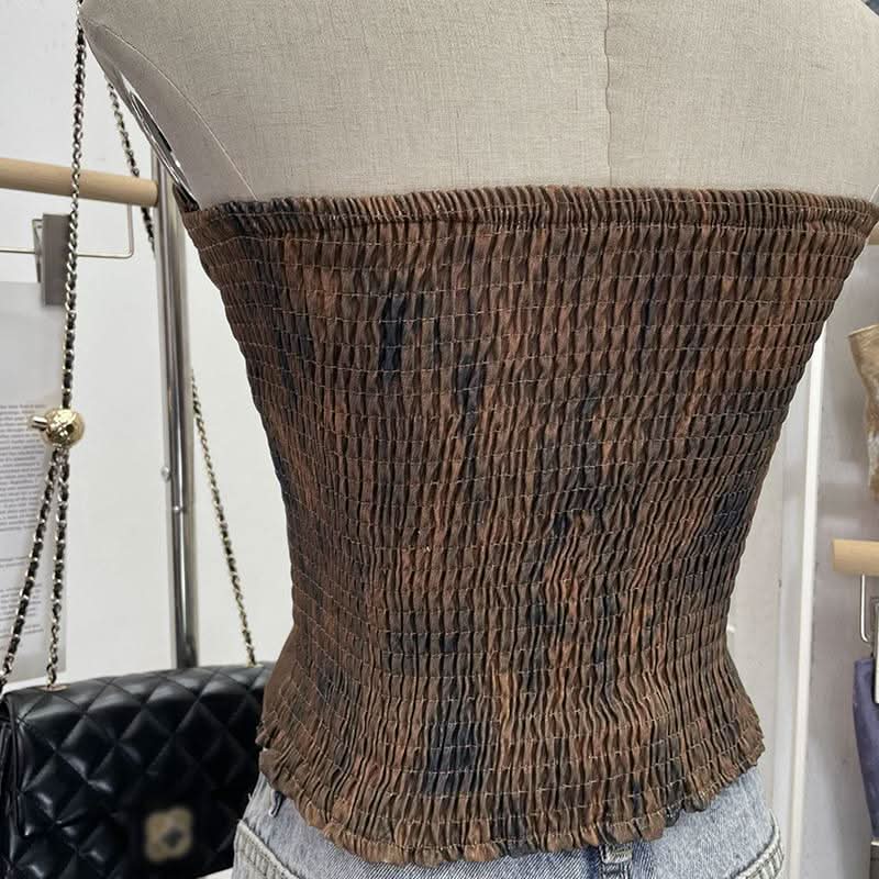 Ruched smocked tie dye contrast tube top