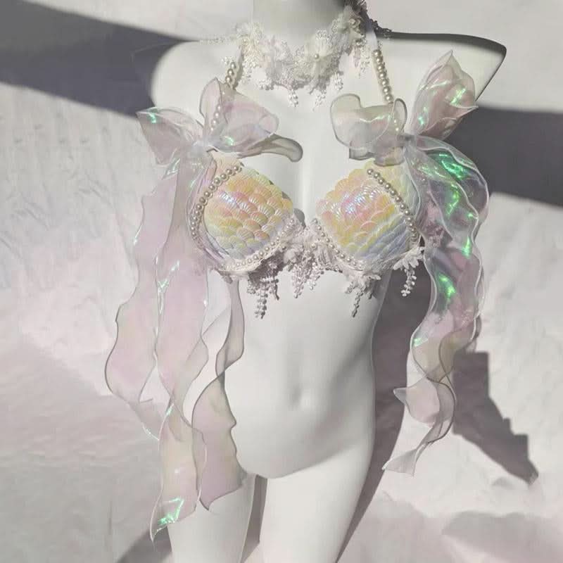 Bowknot beaded v neck tassels shell applique top