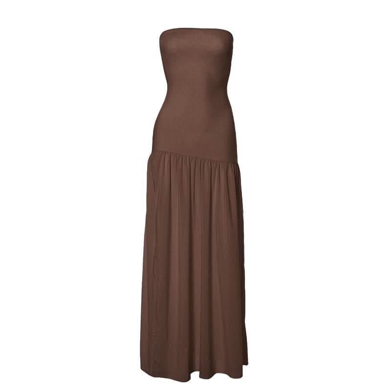 High slit ruched backless solid tube maxi dress