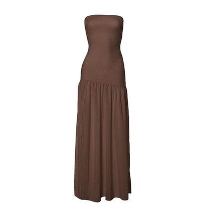 High slit ruched backless solid tube maxi dress