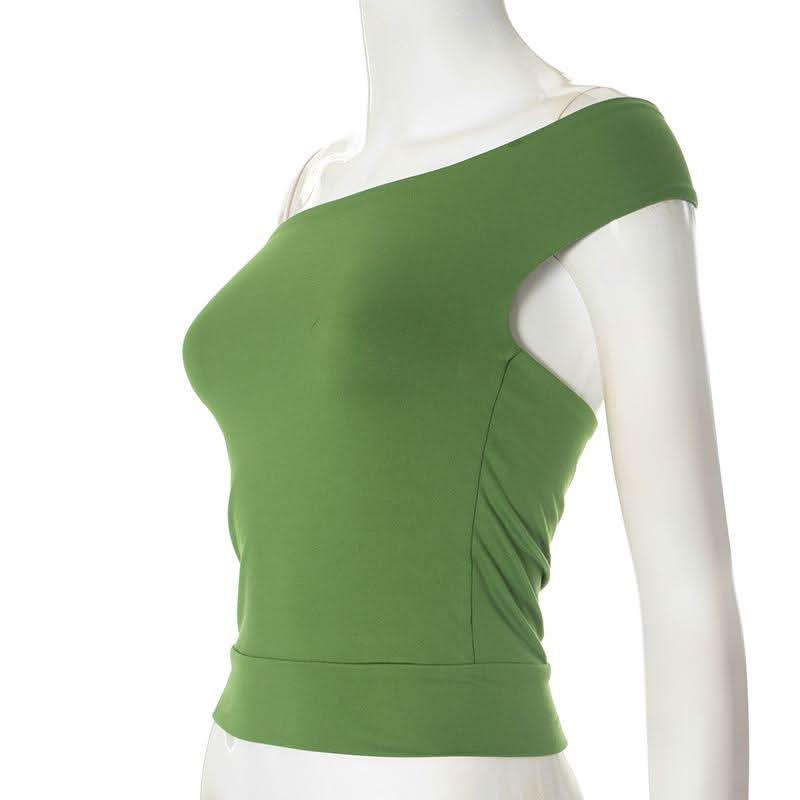 Hollow out off shoulder solid crop cut out top