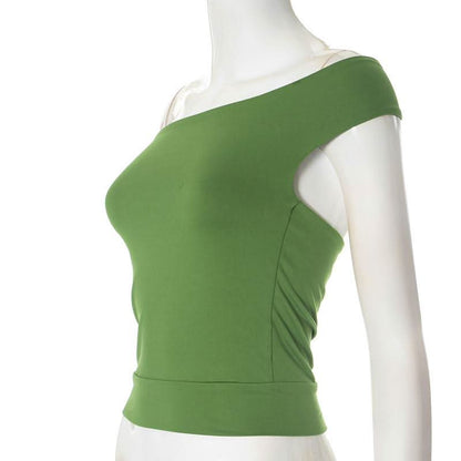 Hollow out off shoulder solid crop cut out top