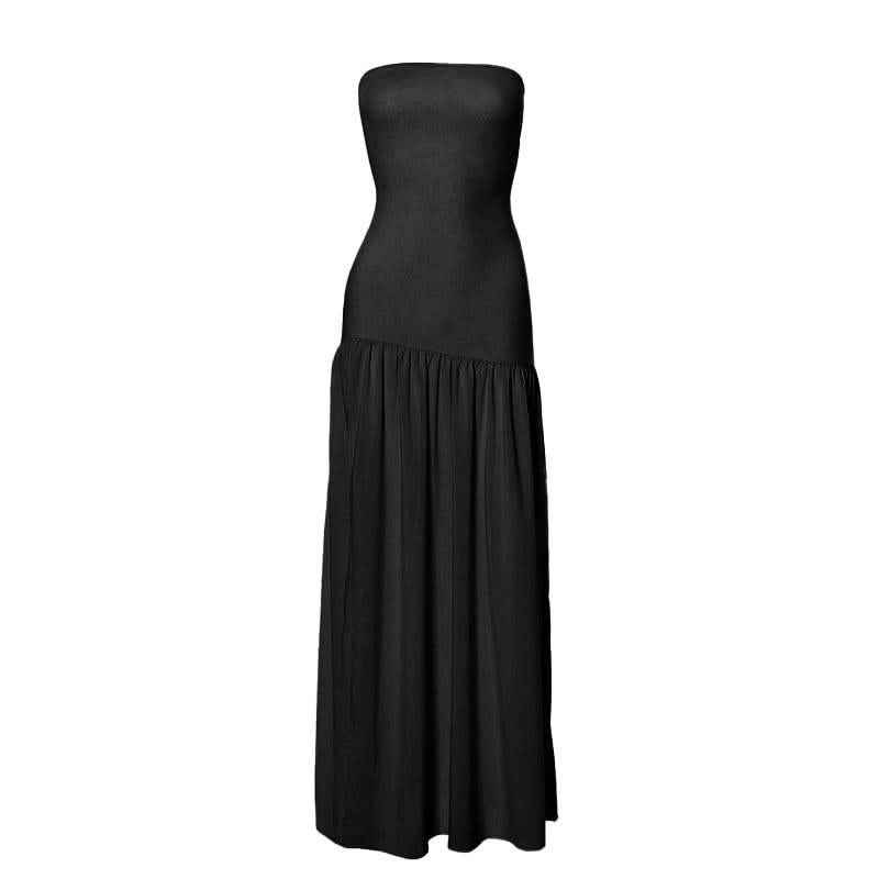 High slit ruched backless solid tube maxi dress