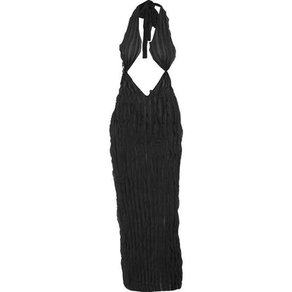 Halter Plunging V Neck Cutout Ruffle Tier Bodycon Maxi Dress