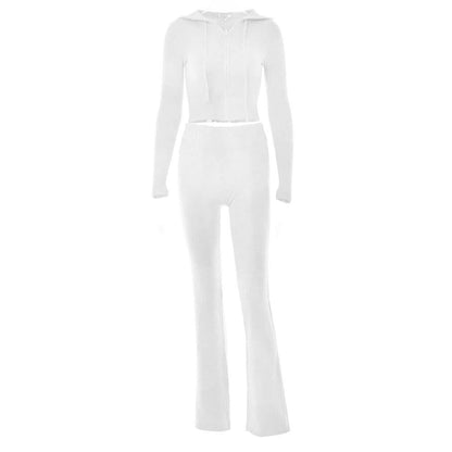 Long sleeve zip-up hoodie drawstring solid pant set