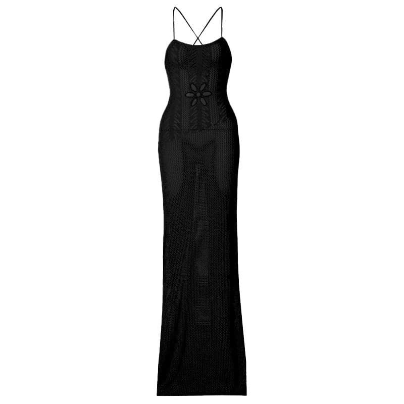Knitted cross back see through cami maxi dress
