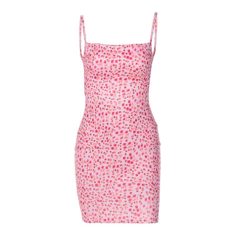 Ditsy Floral Print Spaghetti Strap Square Neck Bodycon Mini Dress