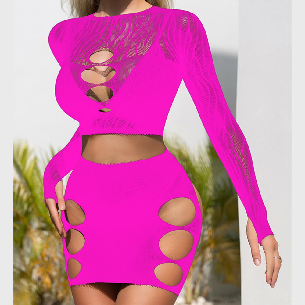 Long sleeve zebra sheer mesh mini skirt set