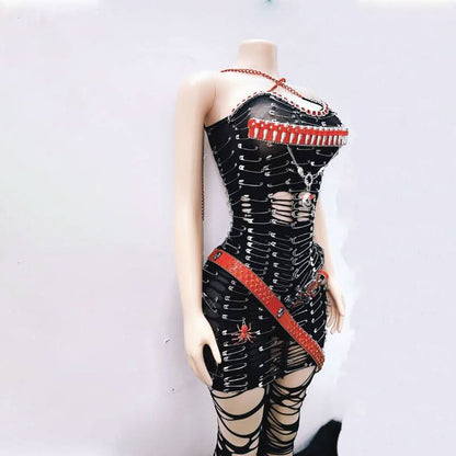 Halter hollow out metal chain cut out mini dress