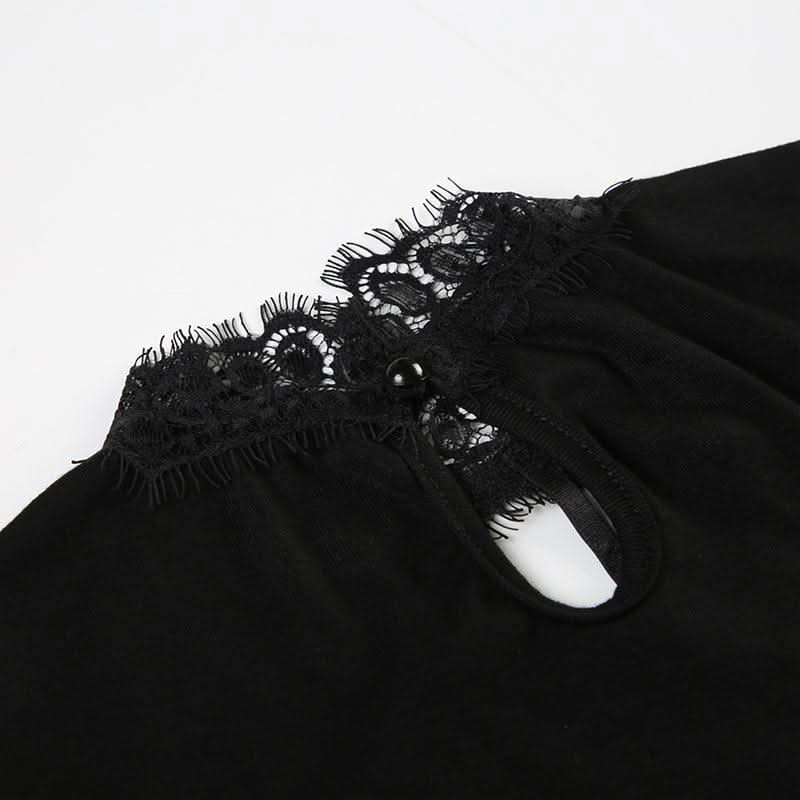 Long sleeve lace hem hollow out bodysuit