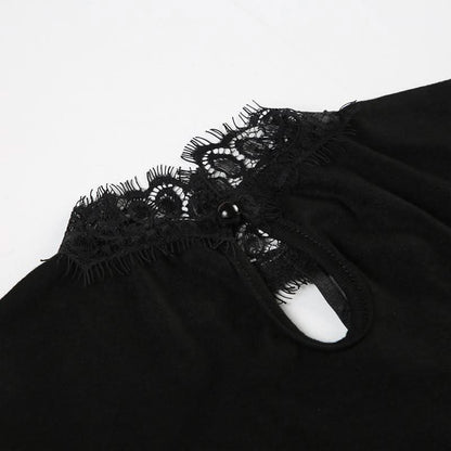 Long sleeve lace hem hollow out bodysuit