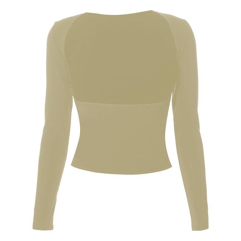 Hollow out solid long sleeve backless cut out top