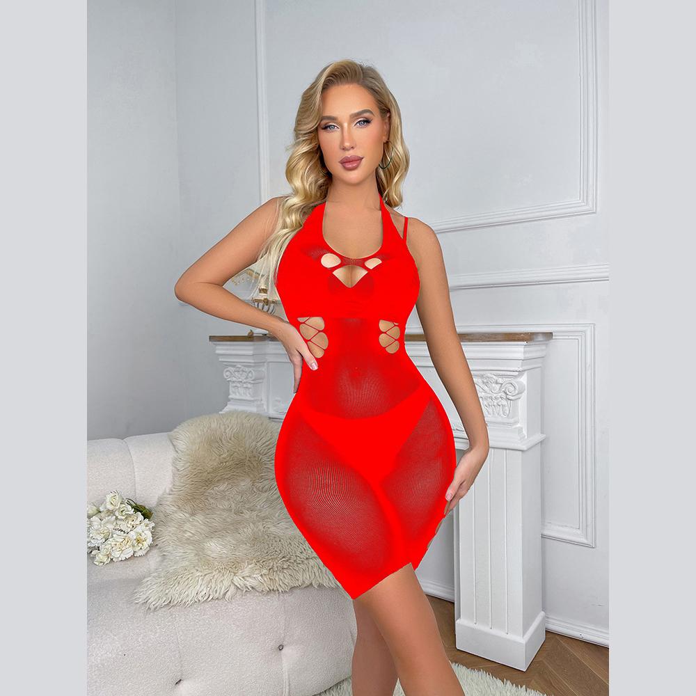 Halter hollow out backless u neck bodystocking