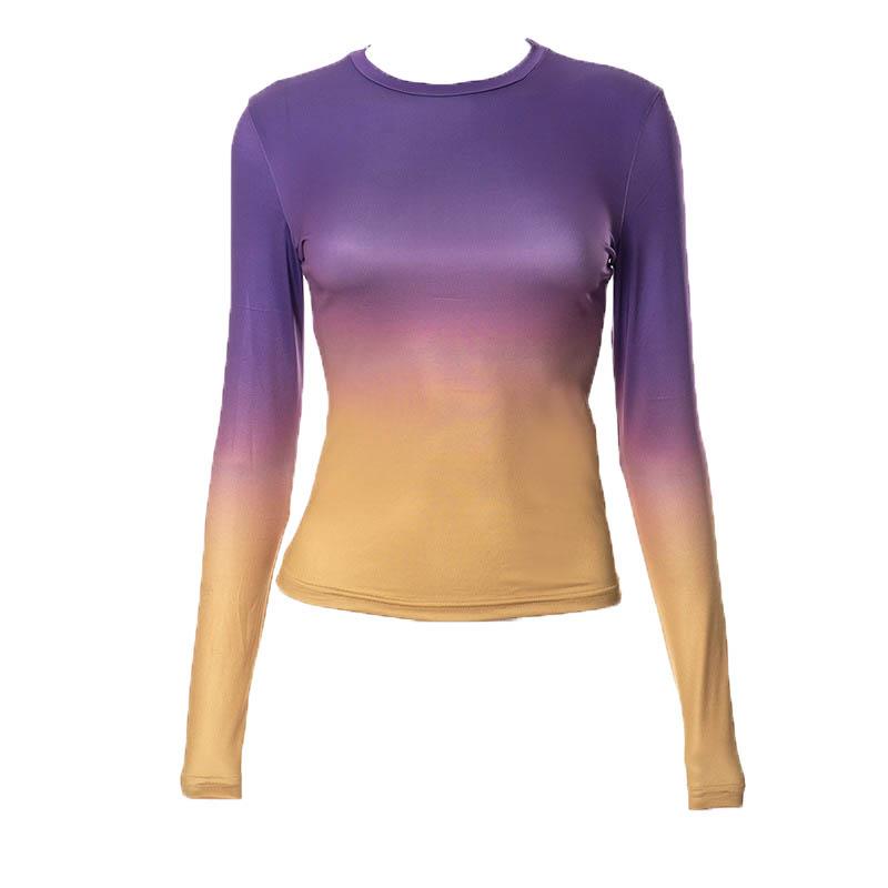 Gradient long sleeve contrast crewneck top