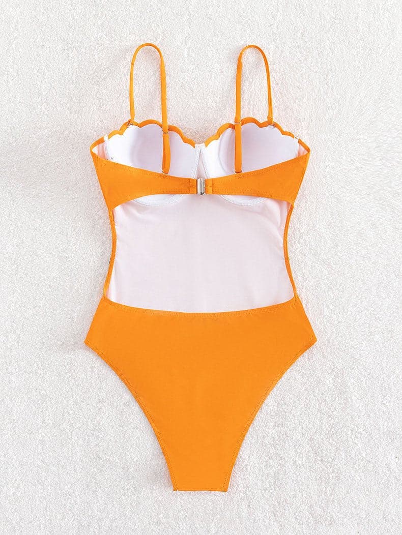 Contrast patchwork backless padded cami one piece swimwear