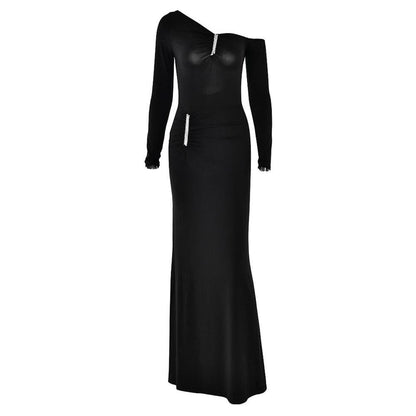 Irregular Long sleeve ruched backless slit maxi dress