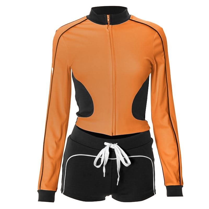 Zip-up Long sleeve drawstring low rise contrast pant set